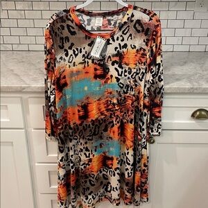 Tee For the Soul Tunic Womens 3XL Leopard Multicolor Top Bohemian Western New